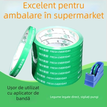 Bandă de ambalare pentru legume și fructe cu marcaje imprimate zilnic, film BOPP, rezistentă la UV, adeziv sensibil la presiune, grosime 50 μm