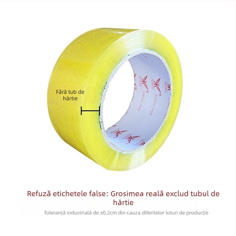 Bandă de ambalare transparentă cu film BOPP și adeziv pe bază de apă, potrivită pentru sigilare și împachetare; intervalul de temperatură -20 până la 40 °C; aderență puternică.