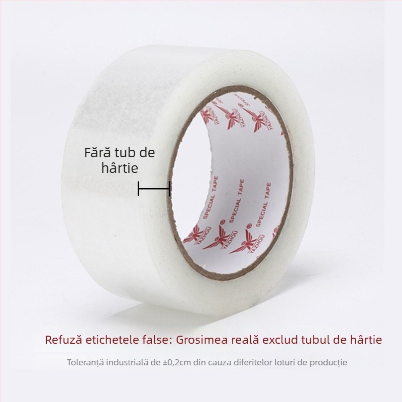 Bandă de ambalare transparentă cu film BOPP și adeziv pe bază de apă, potrivită pentru sigilare și împachetare; intervalul de temperatură -20 până la 40 °C; aderență puternică.