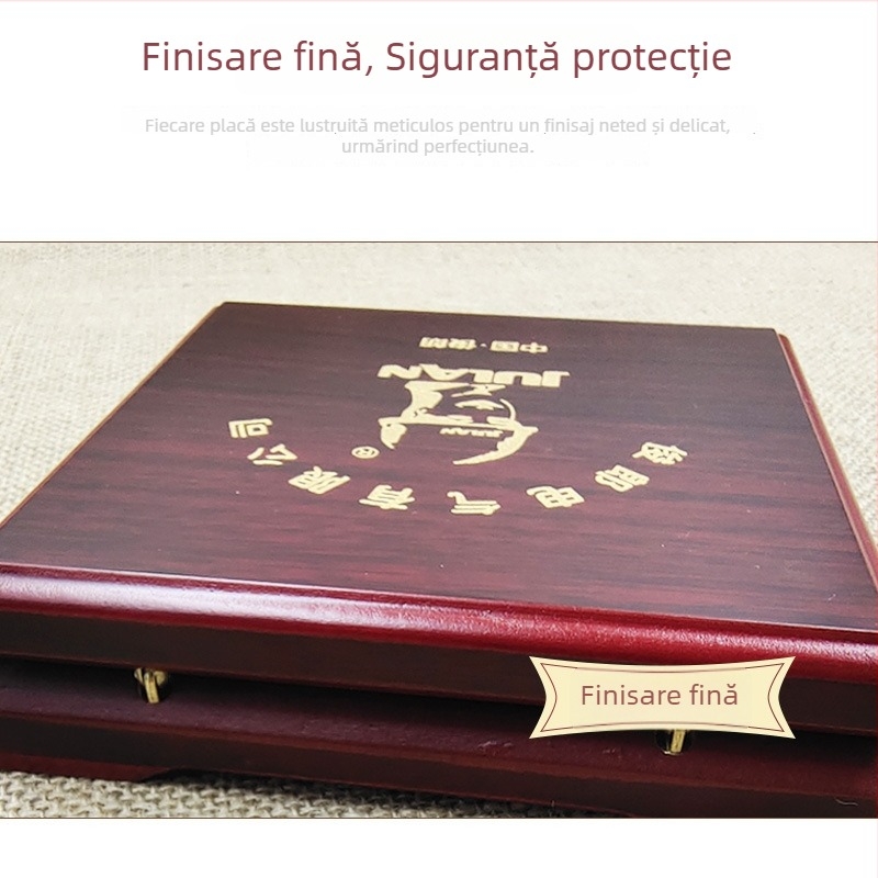 Cutie de ambalaj din lemn pentru insignii, medalii și monede, cu căptușeală EVA, gravură și imprimare serigrafică, model WZ-061