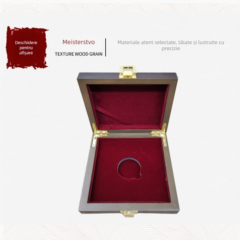 Cutie de ambalaj din lemn pentru insignii, medalii și monede, cu căptușeală EVA, gravură și imprimare serigrafică, model WZ-061