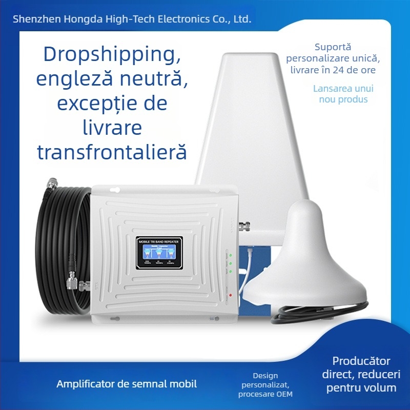 Repetor de semnal interior GSM/DCS/WCDMA, frecvențe 900/1800/2100/2600 MHz, acoperire de 500 m², model S3GDW-BHZ, brand Grand
