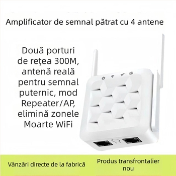 Extender WiFi Mini Square Type cu amplificator pentru perete, 802.11n, 300Mbps, cablu Cat5, 110–220V