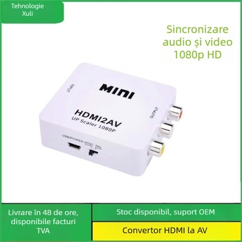 Convertor HDMI către AV XC-1080P, adaptor HDMI2AV pentru TV, 1080P, cablu de 0.5 m, Suport gestionare energiei