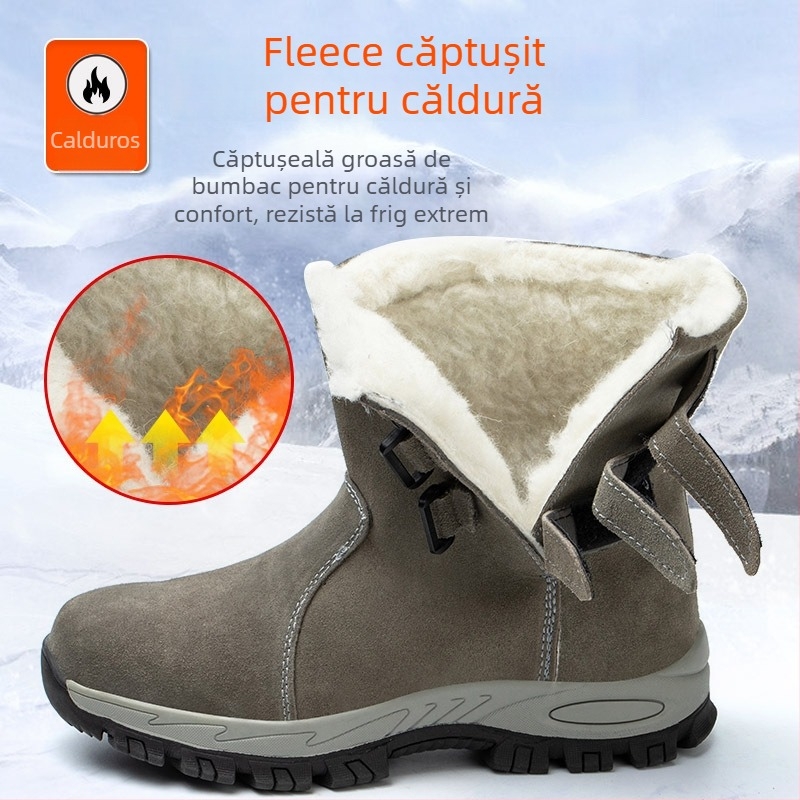 Ghete de protecție cu căptușeală de fleece, vârf din oțel, partea superioară din velur, protecție împotriva loviturilor și perforațiilor