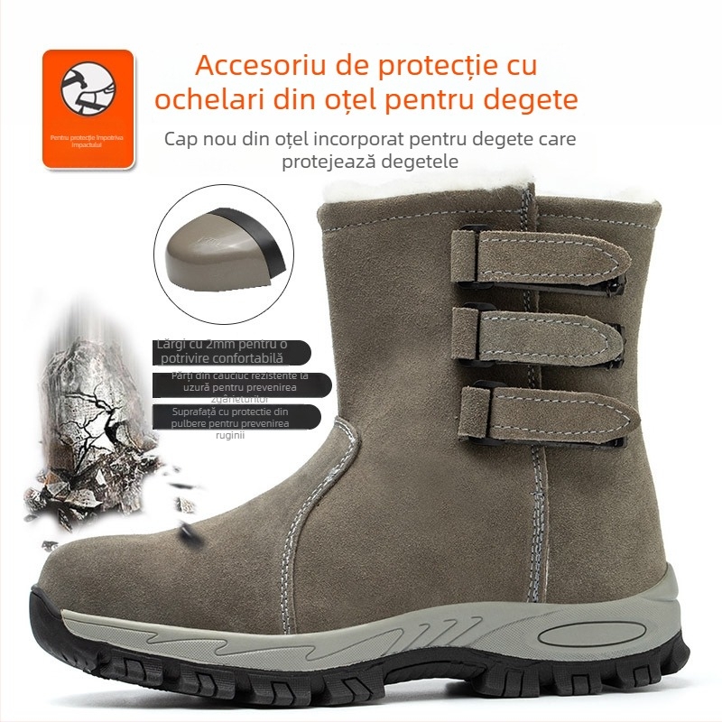 Ghete de protecție cu căptușeală de fleece, vârf din oțel, partea superioară din velur, protecție împotriva loviturilor și perforațiilor