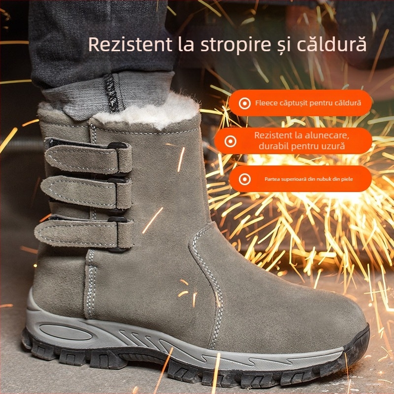 Ghete de protecție cu căptușeală de fleece, vârf din oțel, partea superioară din velur, protecție împotriva loviturilor și perforațiilor