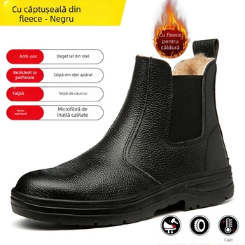 Pantofi de protecție pentru muncă, cu vârf din oțel, anti-șoc și anti-perforație, piele microfibră, înălțime medie
