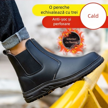 Pantofi de protecție pentru muncă, cu vârf din oțel, anti-șoc și anti-perforație, piele microfibră, înălțime medie