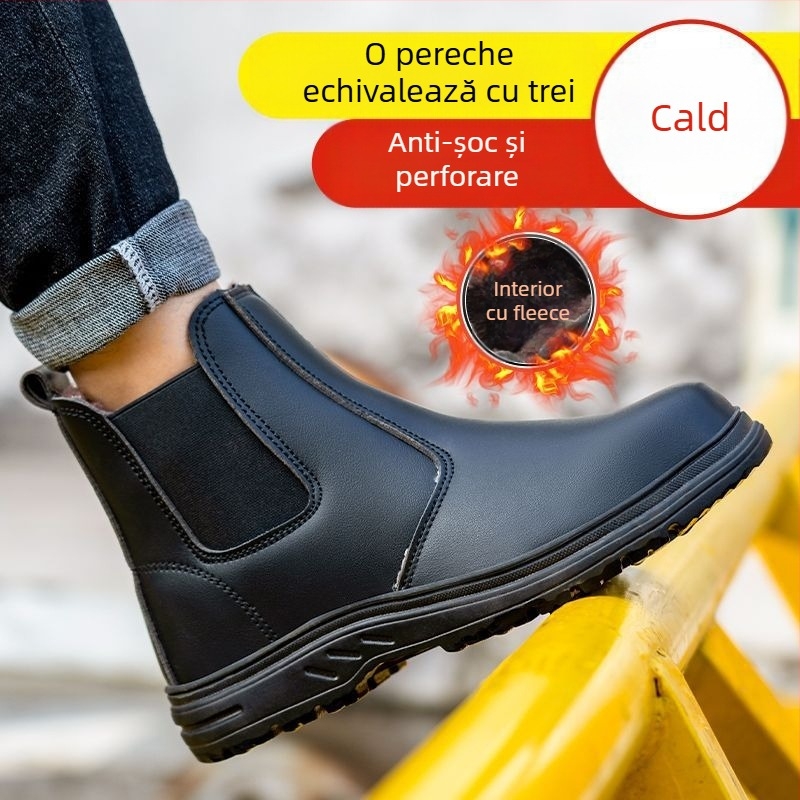 Pantofi de protecție pentru muncă, cu vârf din oțel, anti-șoc și anti-perforație, piele microfibră, înălțime medie