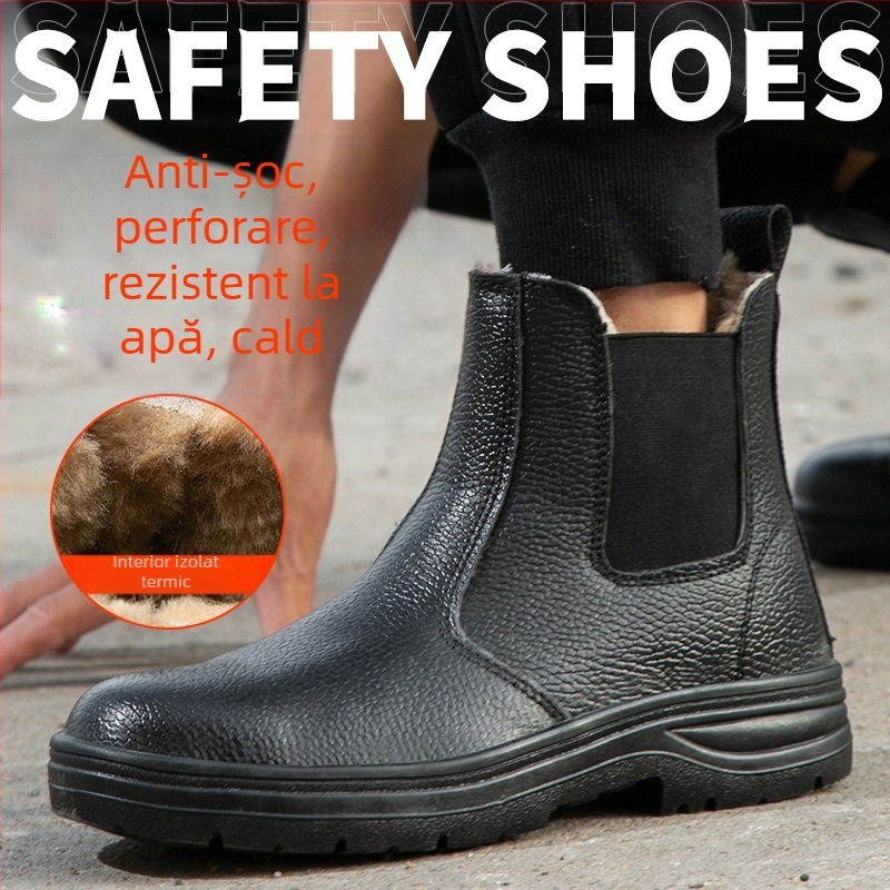 Pantofi de protecție pentru muncă, cu vârf din oțel, anti-șoc și anti-perforație, piele microfibră, înălțime medie