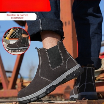 Pantofi de protecție pentru muncă cu protecție antișoc și anti-înțepare, vârf din oțel, piele ultrafibră, partea superioară joasă
