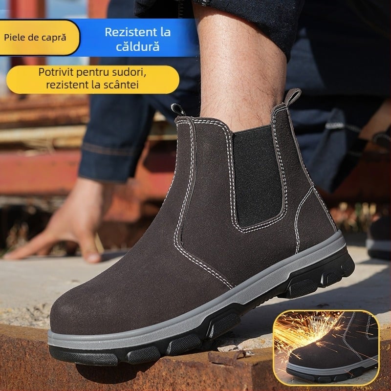 Pantofi de protecție pentru muncă cu protecție antișoc și anti-înțepare, vârf din oțel, piele ultrafibră, partea superioară joasă