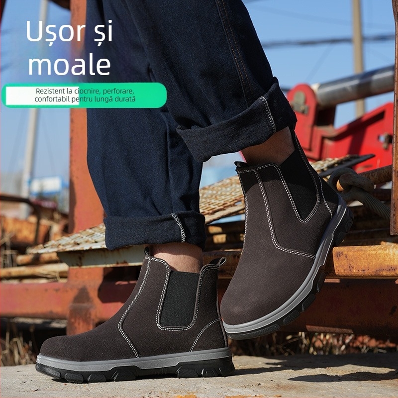 Pantofi de protecție pentru muncă cu protecție antișoc și anti-înțepare, vârf din oțel, piele ultrafibră, partea superioară joasă