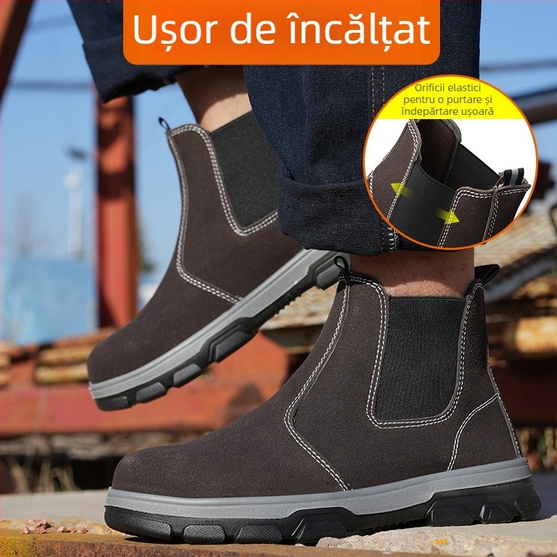 Pantofi de protecție pentru muncă cu protecție antișoc și anti-înțepare, vârf din oțel, piele ultrafibră, partea superioară joasă