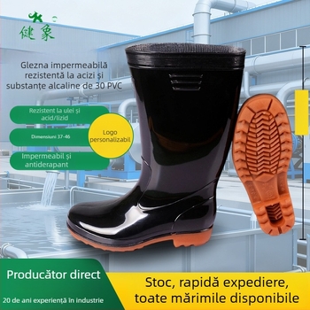 Ghete de ploaie unisex pentru adulți, exterior PVC, talpă din plastic, înalte, antiderapante și rezistente la uzură