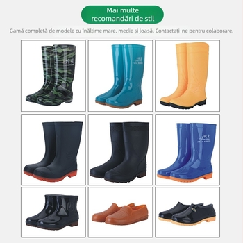 Ghete de ploaie unisex pentru adulți, exterior PVC, talpă din plastic, înalte, antiderapante și rezistente la uzură