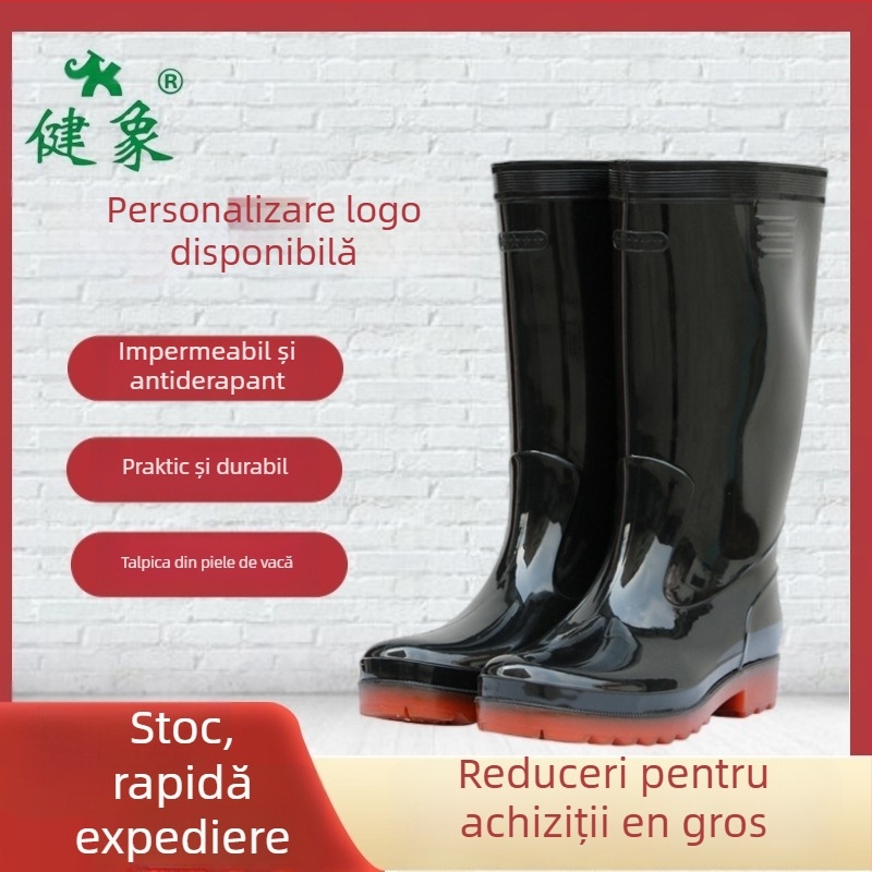 Ghete de ploaie unisex pentru adulți, exterior PVC, talpă din plastic, înalte, antiderapante și rezistente la uzură