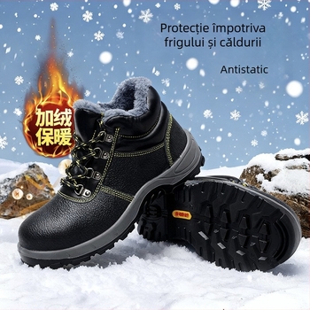 Pantofi de protecție pentru muncă cu vârf din oțel, rezistenți la uzură și perforare, calzi, anti-statice, din piele de vită