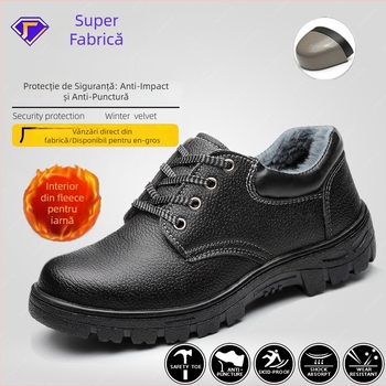 Ghete de protecție de iarnă pentru bărbați, design cu partea superioară joasă, vârf din oțel, rezistente la lovire și perforare, izolație electrică, piele microfibră respirabilă