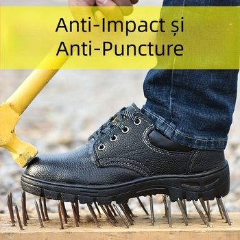 Ghete de protecție de iarnă pentru bărbați, design cu partea superioară joasă, vârf din oțel, rezistente la lovire și perforare, izolație electrică, piele microfibră respirabilă