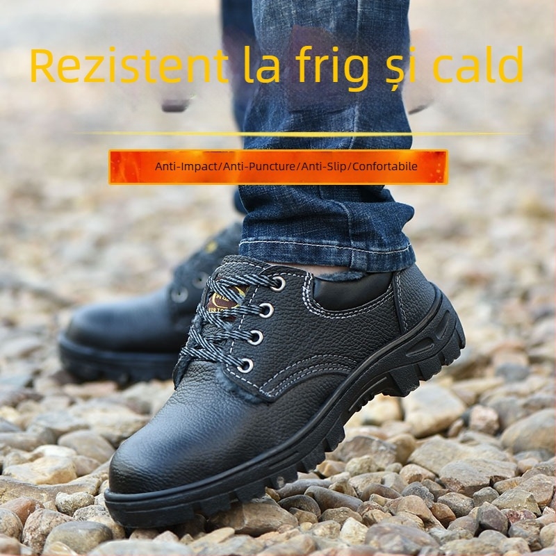 Ghete de protecție de iarnă pentru bărbați, design cu partea superioară joasă, vârf din oțel, rezistente la lovire și perforare, izolație electrică, piele microfibră respirabilă