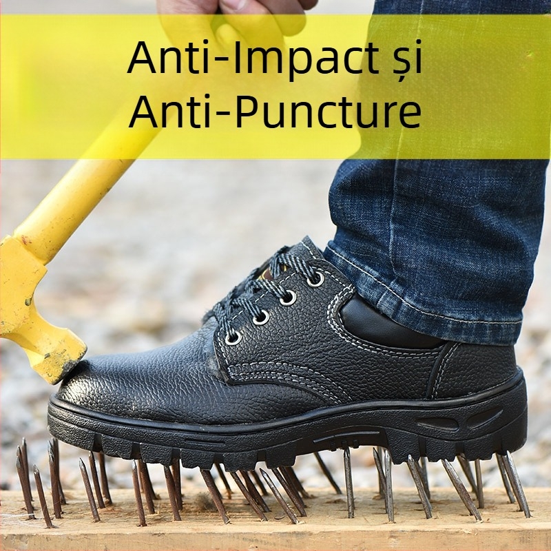 Ghete de protecție de iarnă pentru bărbați, design cu partea superioară joasă, vârf din oțel, rezistente la lovire și perforare, izolație electrică, piele microfibră respirabilă