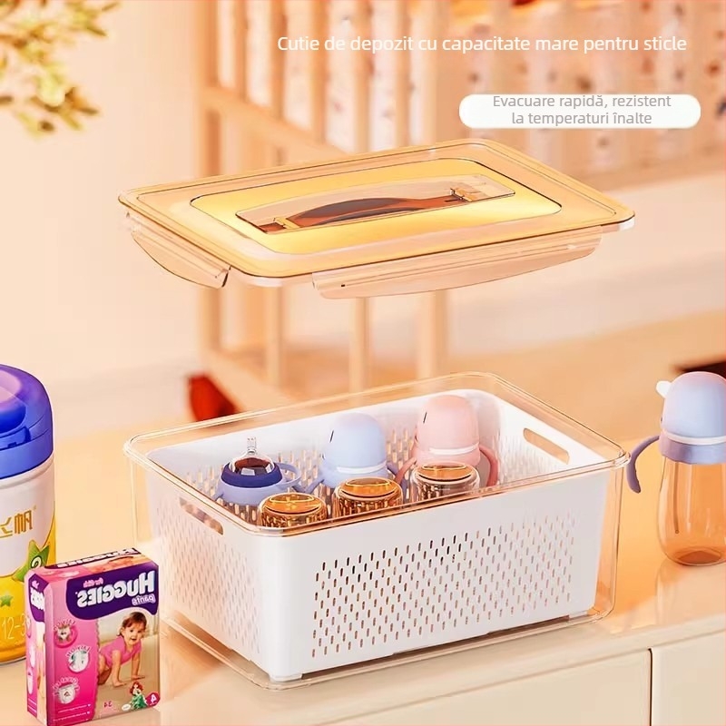 Cutie de depozitare pentru pompa de sân pentru mame în mișcare, organizator portabil de sticle, design drenabil și anti-praf, formă pătrată