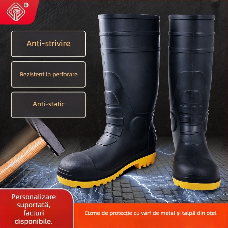 Ghete de protecție PVC cu vârf din oțel, înalte, anti-alunecare și anti-perforație