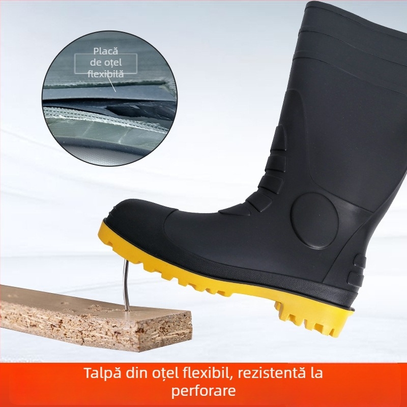 Ghete de protecție PVC cu vârf din oțel, înalte, anti-alunecare și anti-perforație