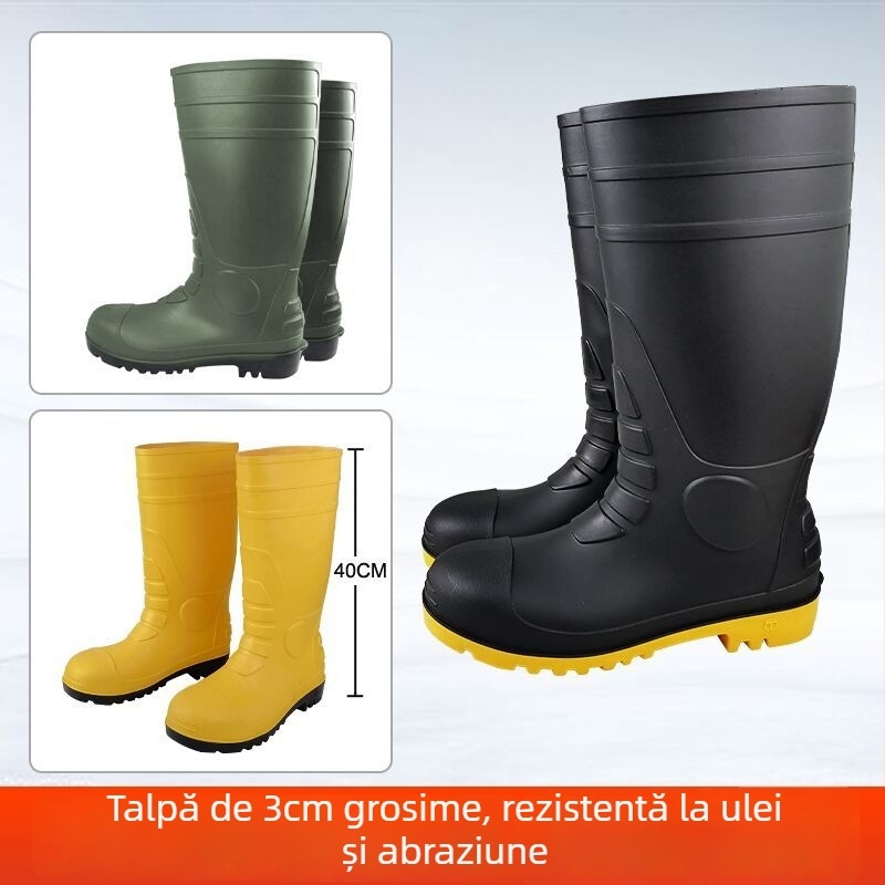 Ghete de protecție PVC cu vârf din oțel, înalte, anti-alunecare și anti-perforație