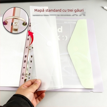 IDEALINK BINDER cu 3 găuri pentru A4, buzunar transparent pentru documente cu curea