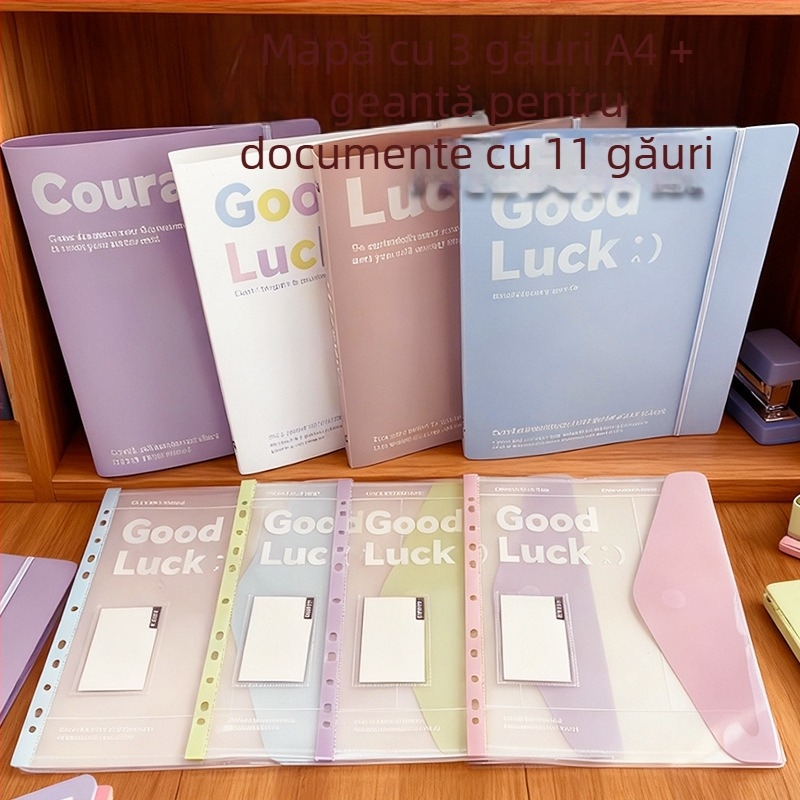 IDEALINK BINDER cu 3 găuri pentru A4, buzunar transparent pentru documente cu curea