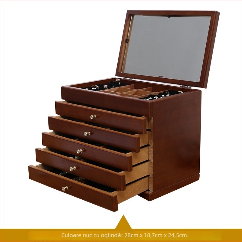 Cutie de bijuterii din lemn masiv pentru inele, capacitate mare, ambalaj tip cutie, depozitare bijuterii – Zhenbang