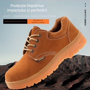 Pantofi de protecție pentru muncă, cu design cu talpă joasă din piele nubuk, vârf din oțel, protecție împotriva loviturilor și înțepărilor, anti-alunecare, durabili, cu rezistență la temperaturi înalte