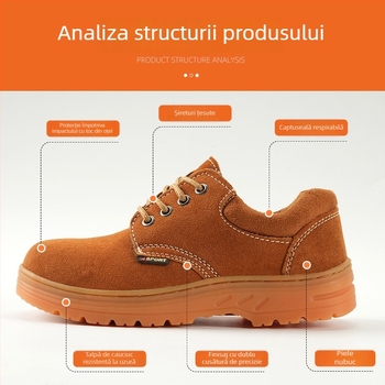 Pantofi de protecție pentru muncă, cu design cu talpă joasă din piele nubuk, vârf din oțel, protecție împotriva loviturilor și înțepărilor, anti-alunecare, durabili, cu rezistență la temperaturi înalte