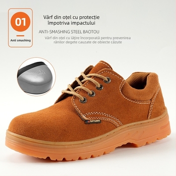 Pantofi de protecție pentru muncă, cu design cu talpă joasă din piele nubuk, vârf din oțel, protecție împotriva loviturilor și înțepărilor, anti-alunecare, durabili, cu rezistență la temperaturi înalte