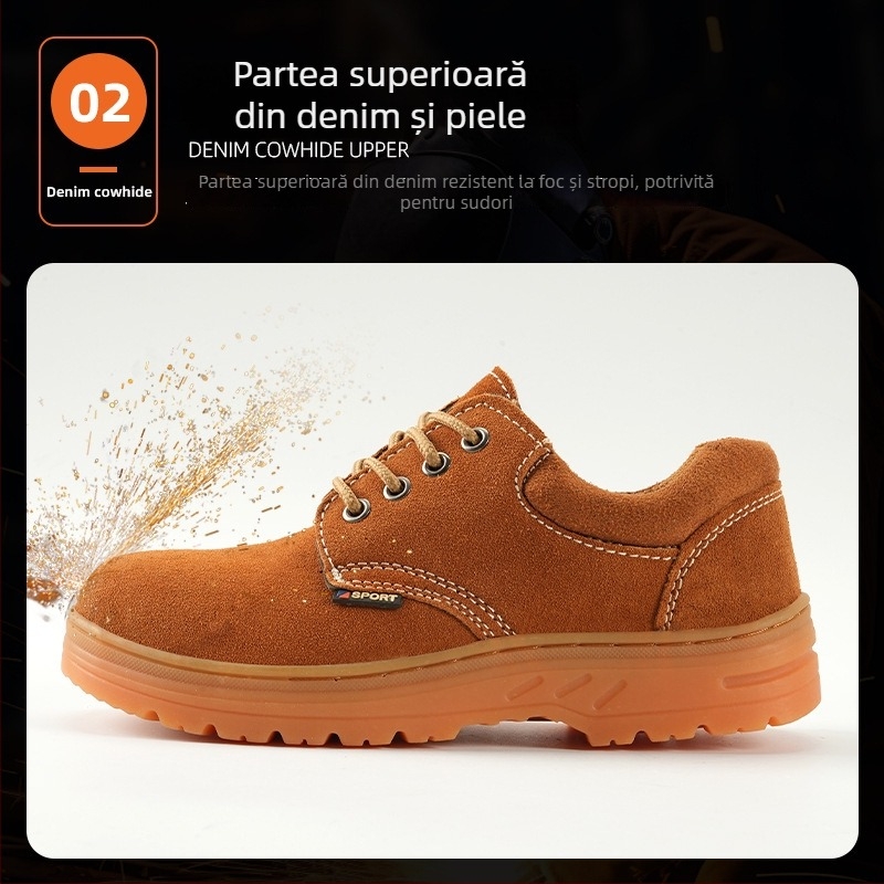 Pantofi de protecție pentru muncă, cu design cu talpă joasă din piele nubuk, vârf din oțel, protecție împotriva loviturilor și înțepărilor, anti-alunecare, durabili, cu rezistență la temperaturi înalte