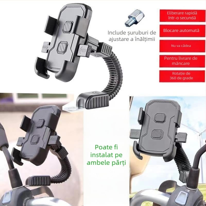 IVR suport pentru telefon pentru vehicule – montaj snap-on pe oglinda retrovizoare, compatibil universal pentru mașini, motociclete și biciclete; nu necesită alimentare.