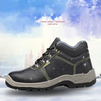 Pantofi de protecție din piele de vacă, vârf din oțel, înalți, anti-perforație și anti-șoc, căptuți cu fleece