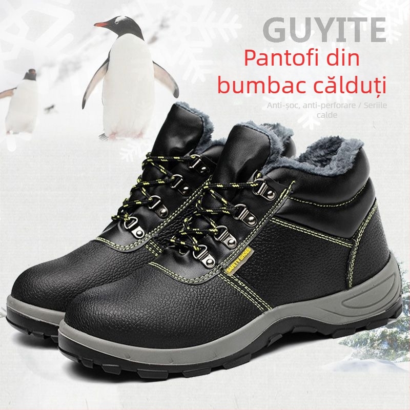 Pantofi de protecție din piele de vacă, vârf din oțel, înalți, anti-perforație și anti-șoc, căptuți cu fleece
