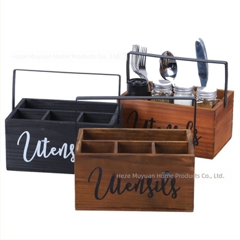 Cutie din lemn portabilă pentru tacâmuri cu compartimente – potrivită pentru bucătărie și sufragerie, imprimare logo disponibil, design modern minimalist