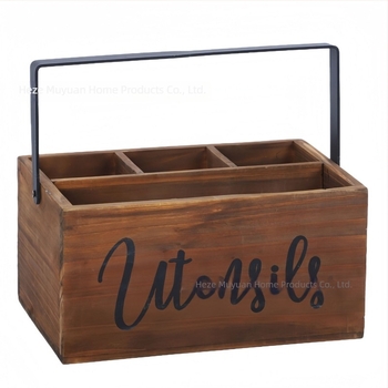 Cutie din lemn portabilă pentru tacâmuri cu compartimente – potrivită pentru bucătărie și sufragerie, imprimare logo disponibil, design modern minimalist