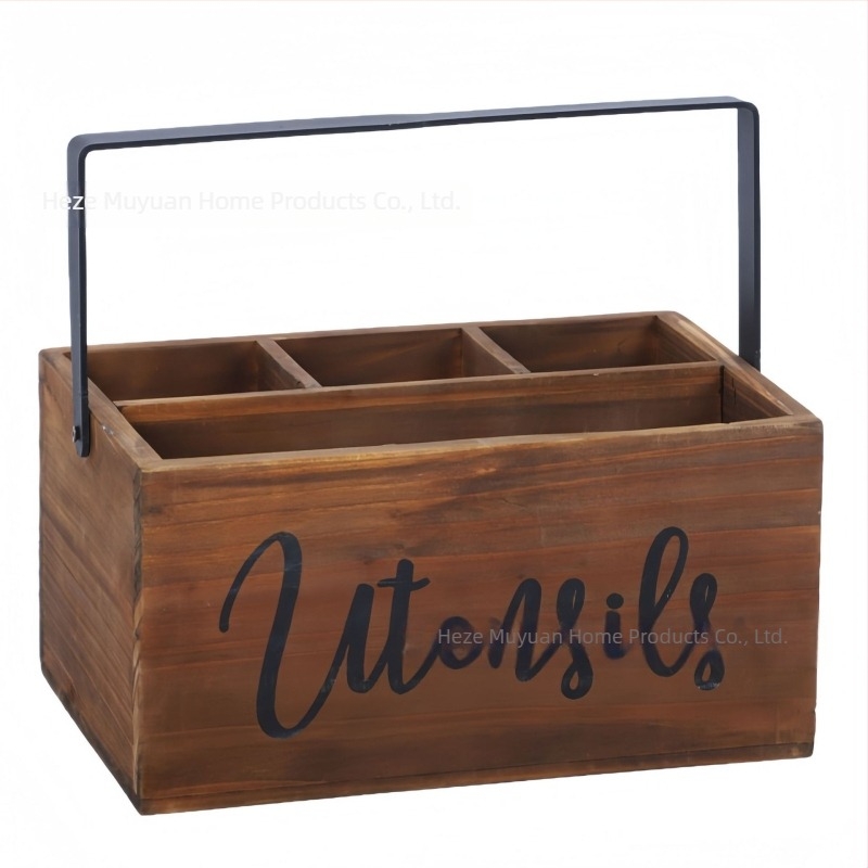 Cutie din lemn portabilă pentru tacâmuri cu compartimente – potrivită pentru bucătărie și sufragerie, imprimare logo disponibil, design modern minimalist