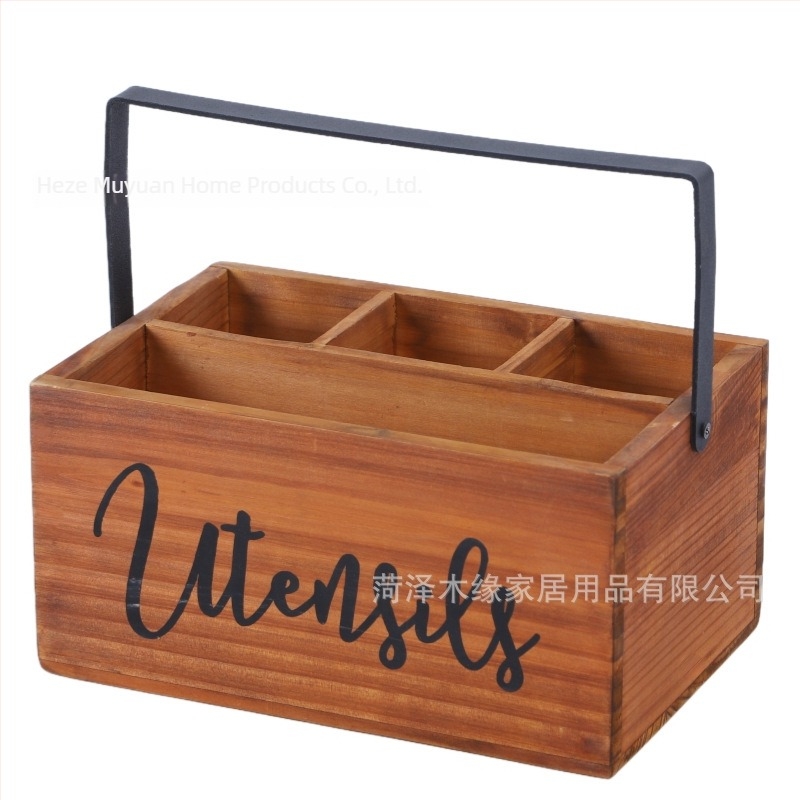 Cutie din lemn portabilă pentru tacâmuri cu compartimente – potrivită pentru bucătărie și sufragerie, imprimare logo disponibil, design modern minimalist