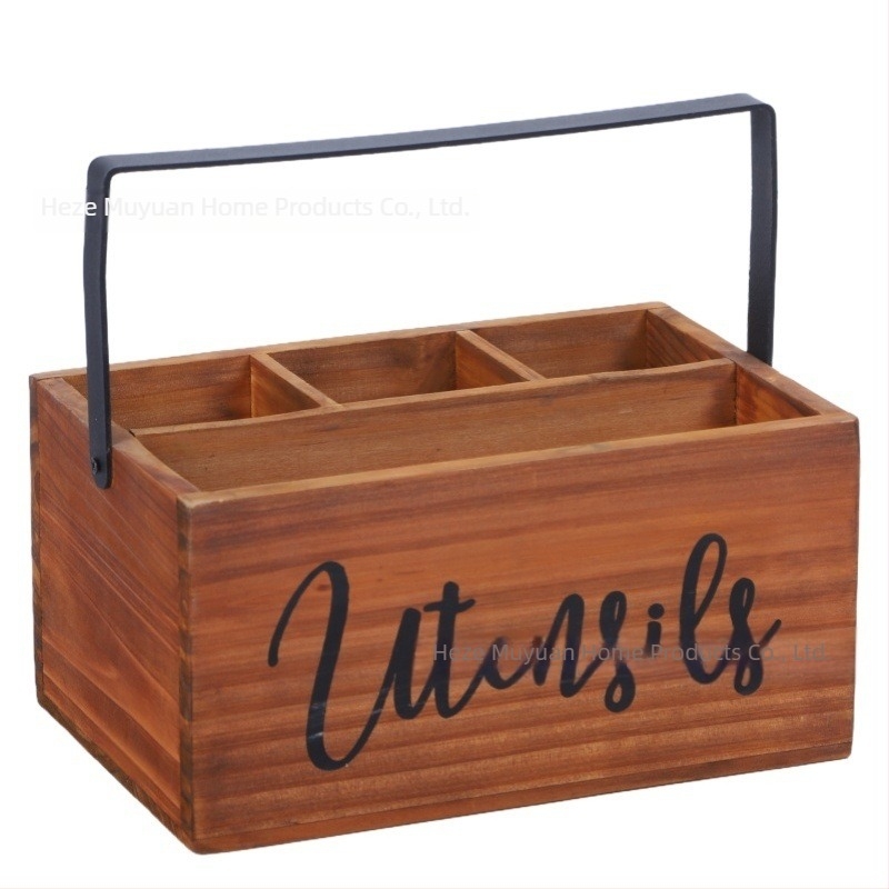 Cutie din lemn portabilă pentru tacâmuri cu compartimente – potrivită pentru bucătărie și sufragerie, imprimare logo disponibil, design modern minimalist