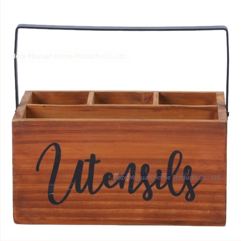 Cutie din lemn portabilă pentru tacâmuri cu compartimente – potrivită pentru bucătărie și sufragerie, imprimare logo disponibil, design modern minimalist