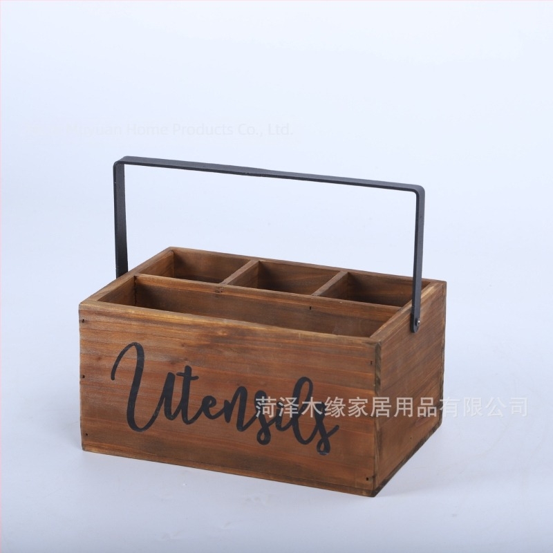 Cutie din lemn portabilă pentru tacâmuri cu compartimente – potrivită pentru bucătărie și sufragerie, imprimare logo disponibil, design modern minimalist