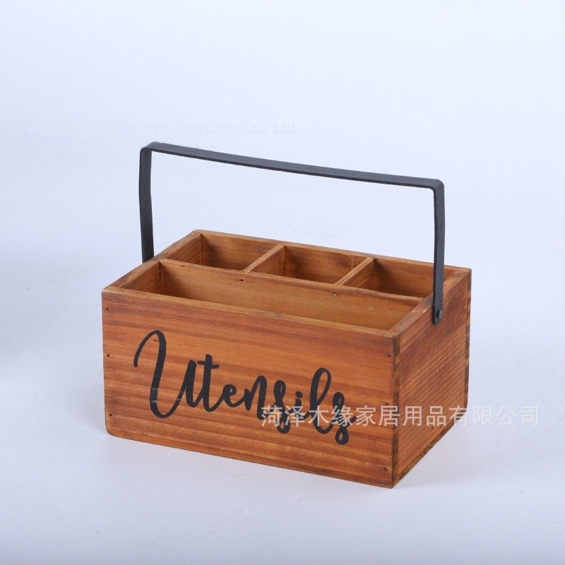 Cutie din lemn portabilă pentru tacâmuri cu compartimente – potrivită pentru bucătărie și sufragerie, imprimare logo disponibil, design modern minimalist