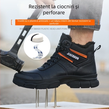 Pantofi de protecție de iarnă pentru bărbați, vârf din oțel, piele microfibră, înălțime peste gleznă, anti-strivire și anti-perforație